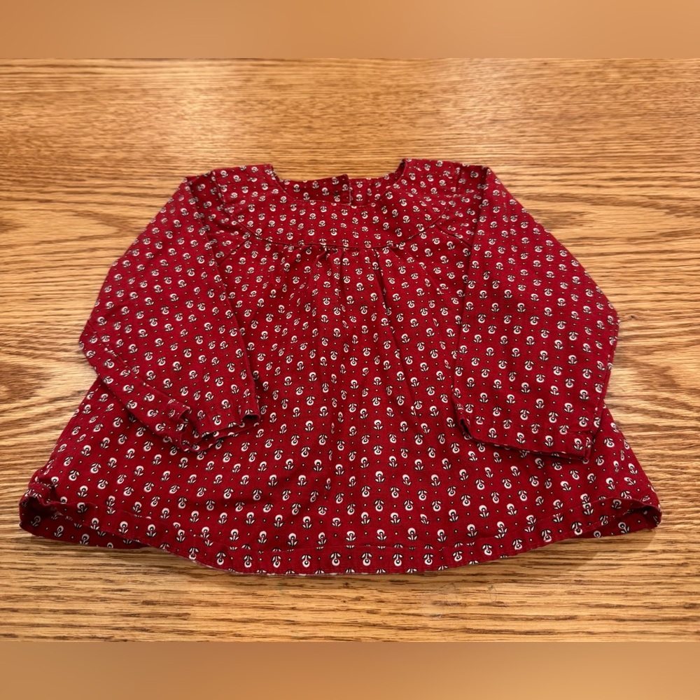 Old Navy Vintage Long Sleeve Red Top With Novelty Floral Pattern Size 3-6M